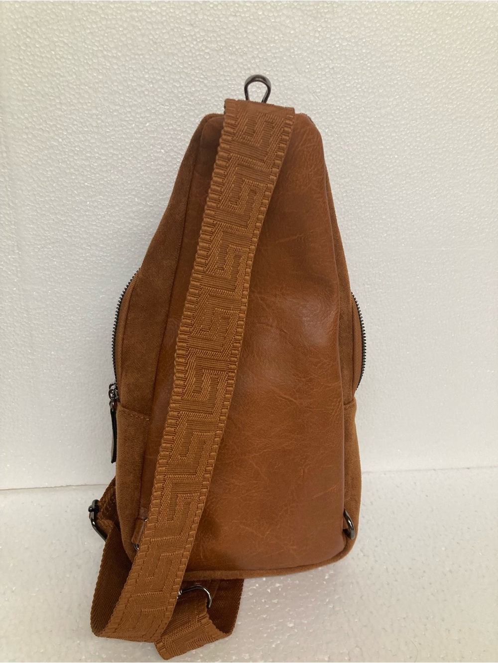 Suede Sling Belt Bag in Brown with Stud Detail - Picture 3 of 4